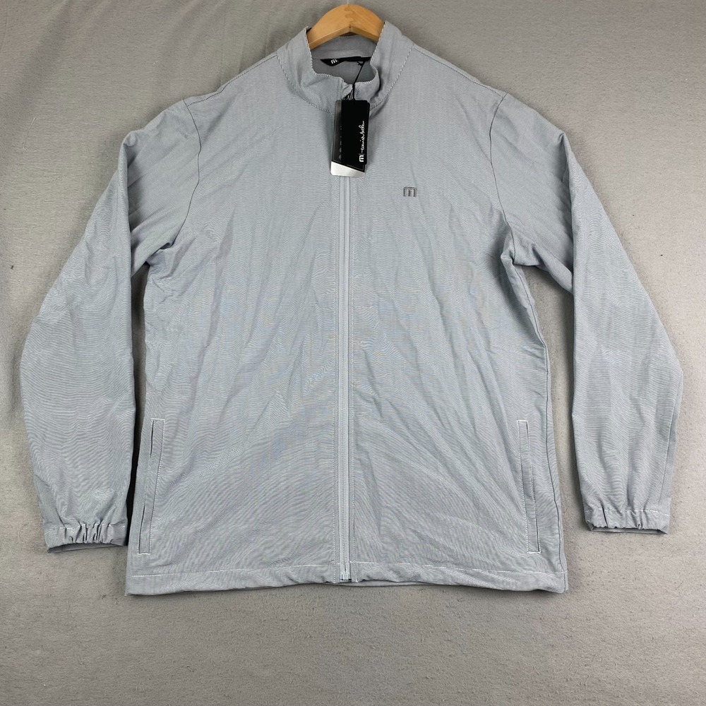 Travis Mathew Mens Golf Jacket XL Road Soda gray striped lightweight wind NWT